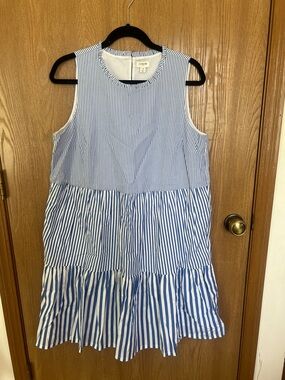 J. Crew Striped Blue and White Tiered Sleeveless Dress